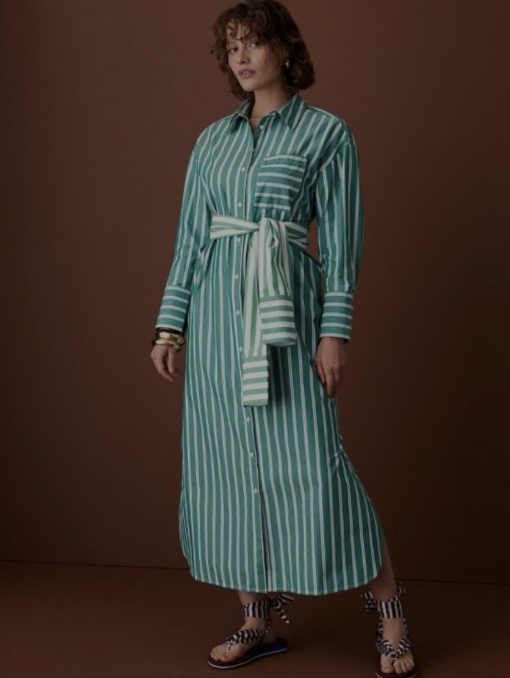 💥Rosie Assoulin x Target 2026 Striped Tie-Waist Poplin Maxi Shirt Dress Green M